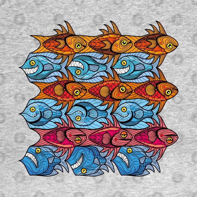 Fish tessellation escher style in red and blue by Maxsomma